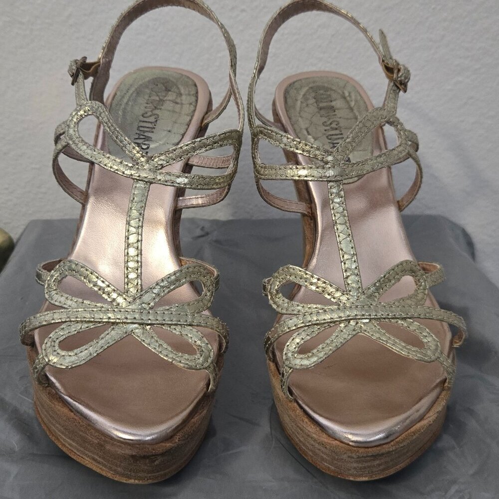 Gold Colin Stuart Wedge Sandals Size 6